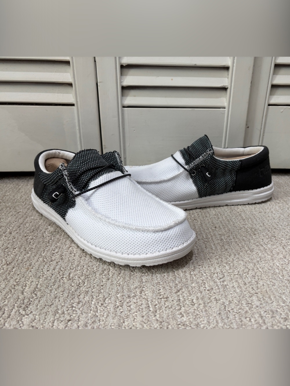 Hey Dude Wally Knit Slip-Ons in White and Black